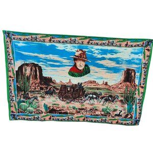Vintage A.T.C. John Wayne Cowboy Western Tapestry Wall Hanging 35x53 Inch